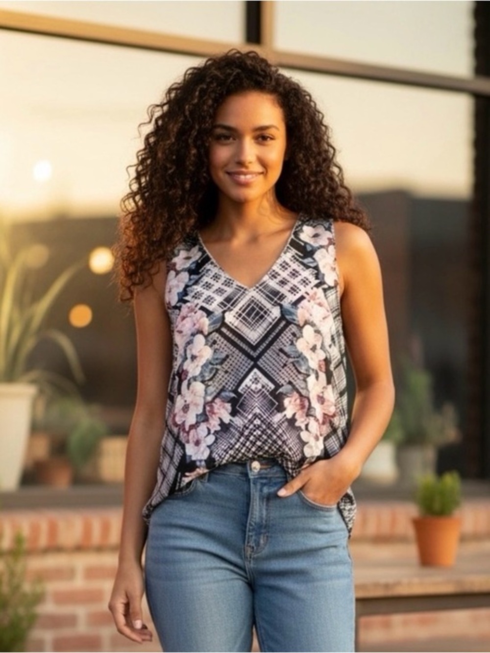 Thalia Sodi Foral Necklace Tank